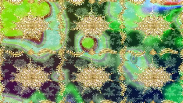 Paisley 'ler zarif çiçek desenli eskiz arka plan duvar kâğıdı çizimi klasik tarz, modern 3D çizgili sanat eseri altın ve yeşil desenli çiçek yaprakları ve süslemeleri..