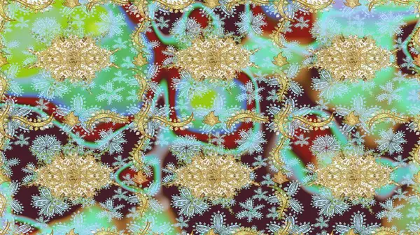 Tekrarlayan elementlerle soyut arkaplan oluşturun. Klasik altın desenli eskiz. Raster illüstrasyonu. Altın elementli nötr renkler üzerine altın çizim deseni.