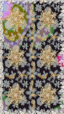 Raster illüstrasyonu. Doğu tarzı arabesk. Raster altın desen. Kusursuz altın desenli bukleler. Altın elementli gri renkler.