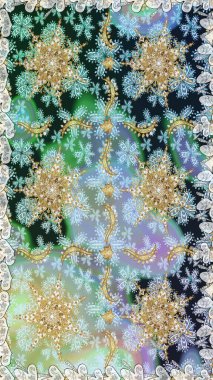 Tarafsız renkler ve altın elementler. Raster altın çiçek süsü brokar kumaş ve cam desenli. Kusursuz altın desen. Çiçek desenli altın metal..