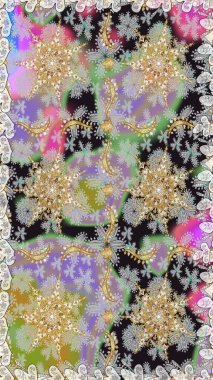 Damask arkaplanı tekerrür ediyor. Barok tarzında altın çiçek süsü. Antika altın tekrarlanabilir duvar kağıdı. Gri renklerdeki altın element.