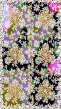 Raster illüstrasyonu. Tarafsız renklerde, altın elementlerle klasik, pürüzsüz desen.