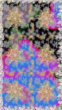 Raster Golden Mehndi kusursuz desen. Gri renkli desen. Kına dövmeli süs çiçekleri, altın çıkartmalar, mehndi ve yoga tasarımı, kartlar ve parmak izleri..