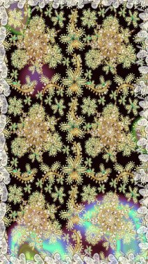 Raster altın pürüzsüz desen. Doğu tarzı arabesk tarzında altın elementler. Siyah renklerde pürüzsüz desen. Kusursuz altın desenli bukleler..