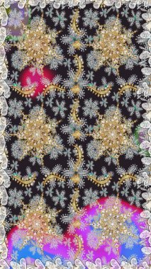 Gri renkli Royal retro. Raster illüstrasyonu. Altın şablon. Kart, duvar kağıdı, ambalaj ve tekstil için klasik tasarım. Kusursuz desenli altın elementler. Çiçeksel klasik doku.