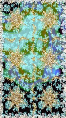 Raster. Hassas altın deseni açın. Doğu tarzı arabesk. Kusursuz altın desenli bukleler. Parlak dantel, stilize çiçekler, şal desenli. Tarafsız renklerde altın elementlerle kusursuz desen.