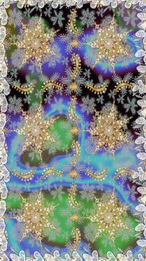 Raster illüstrasyonu. Kusursuz altın desenli bukleler. Doğu tarzı arabesk. Raster altın desen. Altın elementli gri renkler.