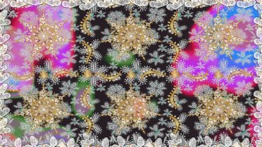 Süslü raster dekorasyonu. Klasik barok çiçek desenli, gri yerine altın desenli. Gri renklerdeki altın element. Lüks, kraliyet ve Viktorya dönemi konsepti.