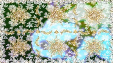 Raster illüstrasyonu. Kusursuz soyut bir arkaplan. Oriental raster klasik nötr ve altın desenli.