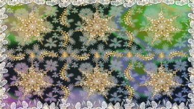 Raster illüstrasyonu. Doğum günü kartı, davetiye ya da afiş için iyidir. Gri renklerde altın. Dekoratif simetri arabesk. Kusursuz ortaçağ çiçek desenleri..