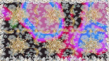 Arkaplan, kumaş, altın duvar kağıdı. Düz elle çizilmiş klasik koleksiyon. Gri renkli ve altın elementli altın desenli. Raster altın pürüzsüz desen.