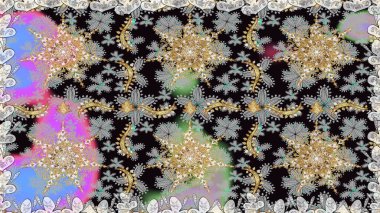 Raster oryantal süs. Kusursuz altın desen. Gri renklerde, altın elementlerle kusursuz desen.