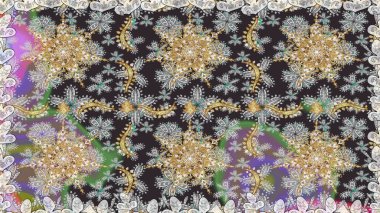 Gri renklerdeki altın element. Damask kusursuz yinelenen arkaplan. Barok tarzında altın çiçekli süs. Doku arkaplanı üzerine altın duvar kağıdı.