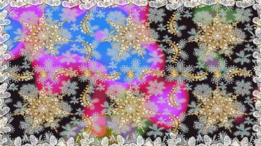 Doğu tarzı element. Altın desenli çiçek dekoru. Gri renklerdeki altın element. Davetiyeler, kartlar, web sayfası için Raster illüstrasyon. Çizgi sanatı tasarım şablonu için sınırsız sınır.