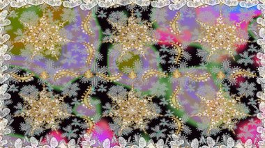 Raster illüstrasyonu. Kusursuz soyut bir arkaplan. Oriental raster klasik gri ve altın desenli.