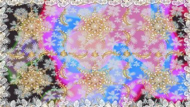 Tarafsız renklerde altın element. Doğu tarzı element. Davetiyeler, kartlar, web sayfası için Raster illüstrasyon. Altın desenli çiçek dekoru. Çizgi sanatı tasarım şablonu için sınırsız sınır.