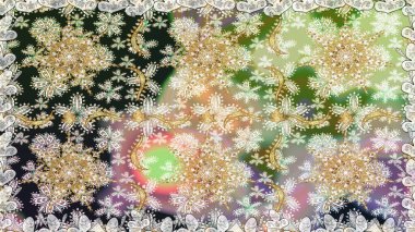 Raster illüstrasyonu. Altın elementli nötr renkler. Doğu tarzı arabesk. Kusursuz altın desenli bukleler. Raster altın desen.