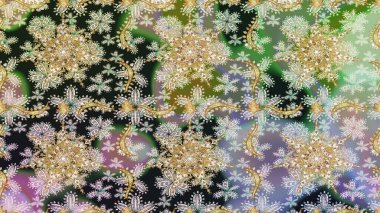 Çizgi sanatı tasarım şablonu için kusursuz sınır. Davetiyeler, kartlar, web sayfası için Raster illüstrasyon. Altın desenli çiçek dekoru. Doğu tarzı element. Gri renklerdeki altın element.