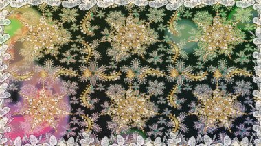 Paisleys zarif çiçek desenli dikdörtgen arka plan duvar kâğıdı illüstrasyonlu klasik stil, modern 3D çizgili sanat altın ve gri desenli çiçek yaprakları ve süslemeleri..