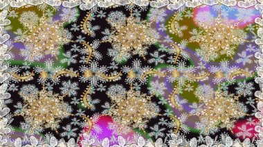 Kusursuz soyut bir arkaplan. Oriental raster klasik gri ve altın desenli. Raster illüstrasyonu.