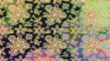 Raster illüstrasyonu. Dekoratif simetri arabesk. Kusursuz ortaçağ çiçek deseni. Tarafsız renklerde altın. Doğum günü, davetiye ya da afiş için tebrik kartı.