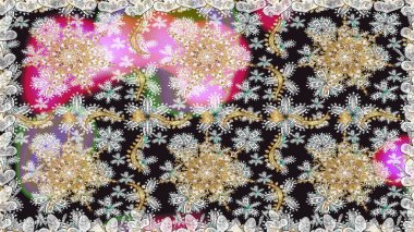 Kusursuz altın desen. Çiçek desenli altın metal. Raster altın çiçek süsü brokar kumaş ve cam desenli. Altın elementli gri renkler.