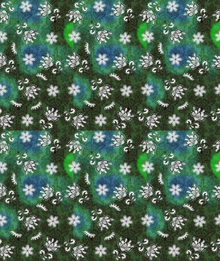 Raster illüstrasyonu. Yeşil ve gri renklerde bahar çiçekleri. Raster çiçek desenli ve çiçekli..