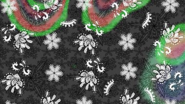 Raster illüstrasyonu. Gri ve yeşil renkli Asya tekstili. Çiçek desenini çiz.