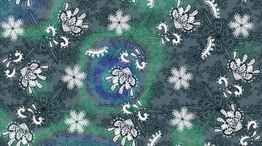 Raster illüstrasyonu. Çiçek ve yapraklı karalama şeklinde Raster çiçek deseni. Yeşil ve mavi renklerde bahar çiçekleri..