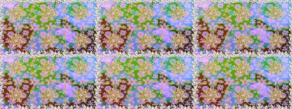 Barok tarzında altın çiçekli süs. Tarafsız renklerde altın element. Doku arka planında altın duvar kâğıdı. Damask kusursuz yinelenen arkaplan.