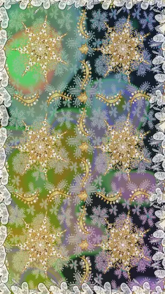 Raster illüstrasyonu. Damask altın soyut çiçek gri renklerde pürüzsüz desen. Süsleme.