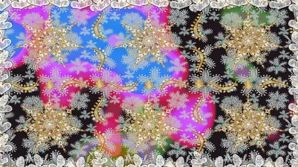 Doğu tarzı element. Altın desenli çiçek dekoru. Gri renklerdeki altın element. Davetiyeler, kartlar, web sayfası için Raster illüstrasyon. Çizgi sanatı tasarım şablonu için sınırsız sınır.