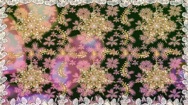 Paisleys zarif çiçek desenli dikdörtgen arka plan duvar kâğıdı illüstrasyonlu klasik stil, modern 3D çizgili sanat altın ve gri desenli çiçek yaprakları ve süslemeleri..