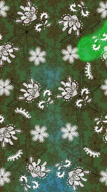 Kumaş, tekstil, duvar kağıdı baskısı için. Eskiz geçmişi. Miles Fleur, süslü püslü bir süs. Raster illüstrasyonu. Eski usul. Tomurcukları papatya çiçekleri olan sevimli bir çiçek deseni..