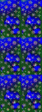 Mavi ve yeşil renkli çiçekler. Raster illüstrasyonu. El çizimi çiçekli soyut çizim deseni.