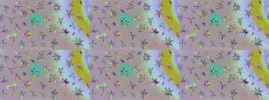 Asya tekstil tarzında. Raster illüstrasyonu. Tarafsız ve gri renklerde çiçekler. Raster illüstrasyonu. Çiçek desenini çiz.