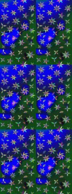 Renkli Bahar Teması eskiz kalıbı. Düz Çiçek Elementleri Tasarımı. Mavi ve yeşil renkli çiçekler. Raster illüstrasyonunda çiçek deseni çizimi.