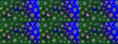 Yeşil ve mavi renkte çiçekler. Küçük çiçekte sevimli çiçek deseni var..