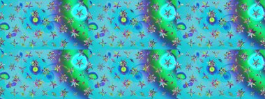 Düz Çiçek Elementleri Tasarımı. Süslü kumaş deseni. Raster illüstrasyonundaki çiçek desenli çizim. Renkli Bahar Teması çizim şablonu.