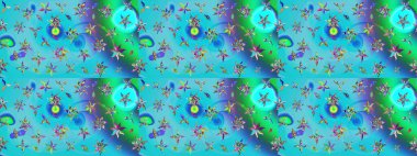 Düz Çiçek Elementleri Tasarımı. Süslü kumaş deseni. Raster illüstrasyonundaki çiçek desenli çizim. Renkli Bahar Teması çizim şablonu.