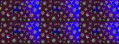 Kahverengi ve mavi renkli çiçekler. Raster düz çiçek çizim deseni. Tasarım hediye paketi, tebrik kartları, posterler ve afiş tasarımı.