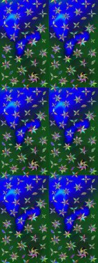 Mavi ve yeşil renklerde. Raster illüstrasyonu. Mavi ve yeşil renkte mavi ve yeşil papatyalar..