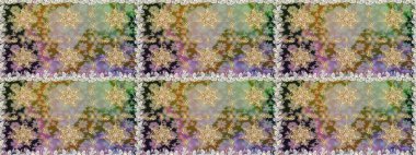 Raster Golden Mehndi kusursuz desen. Gri renkli desen. Kına dövmeli süs çiçekleri, altın çıkartmalar, mehndi ve yoga tasarımı, kartlar ve parmak izleri..