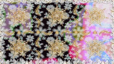 Barok tarzında duvar kağıdı tasarımı için kusursuz damaske deseni arkaplanı. Süslü raster dekorasyonu. Altın elementlerle nötr renklerde altın desen.