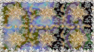 Lüks, kraliyet ve Viktorya dönemi konsepti. Süslü raster dekorasyonu. Gri renklerdeki altın element. Klasik barok çiçekli desenli altın renginde gri renkte..