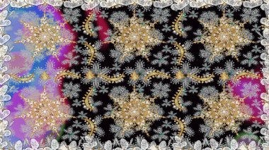 Barok tarzında kusursuz bir doğulu süsü. Gri renkli ve altın elementli geleneksel klasik altın sarısı desen.