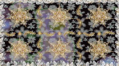 2019 Noel 'i, kar tanesi, yeni yıl. Gri renklerde ve altın elementlerle klasik, pürüzsüz desen.