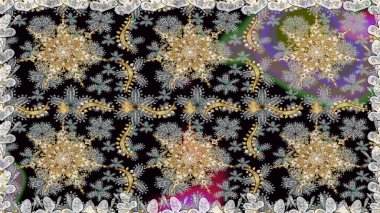 Klasik raster sarısı, kusursuz desen. Çiçek süsü kumaş deseni, cam, çiçek desenli altın elementli gri renkli metal..