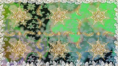 Kusursuz klasik raster yeşili ve altın desenli. Geleneksel oryantasyon süsü. Klasik vintage arkaplan.