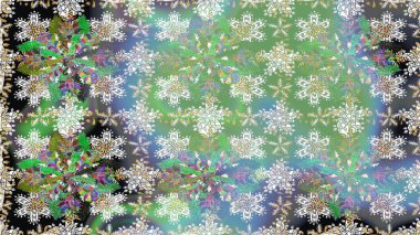 Raster illüstrasyonu. Yeşil renklerde ve altın elementlerle klasik, pürüzsüz desen.